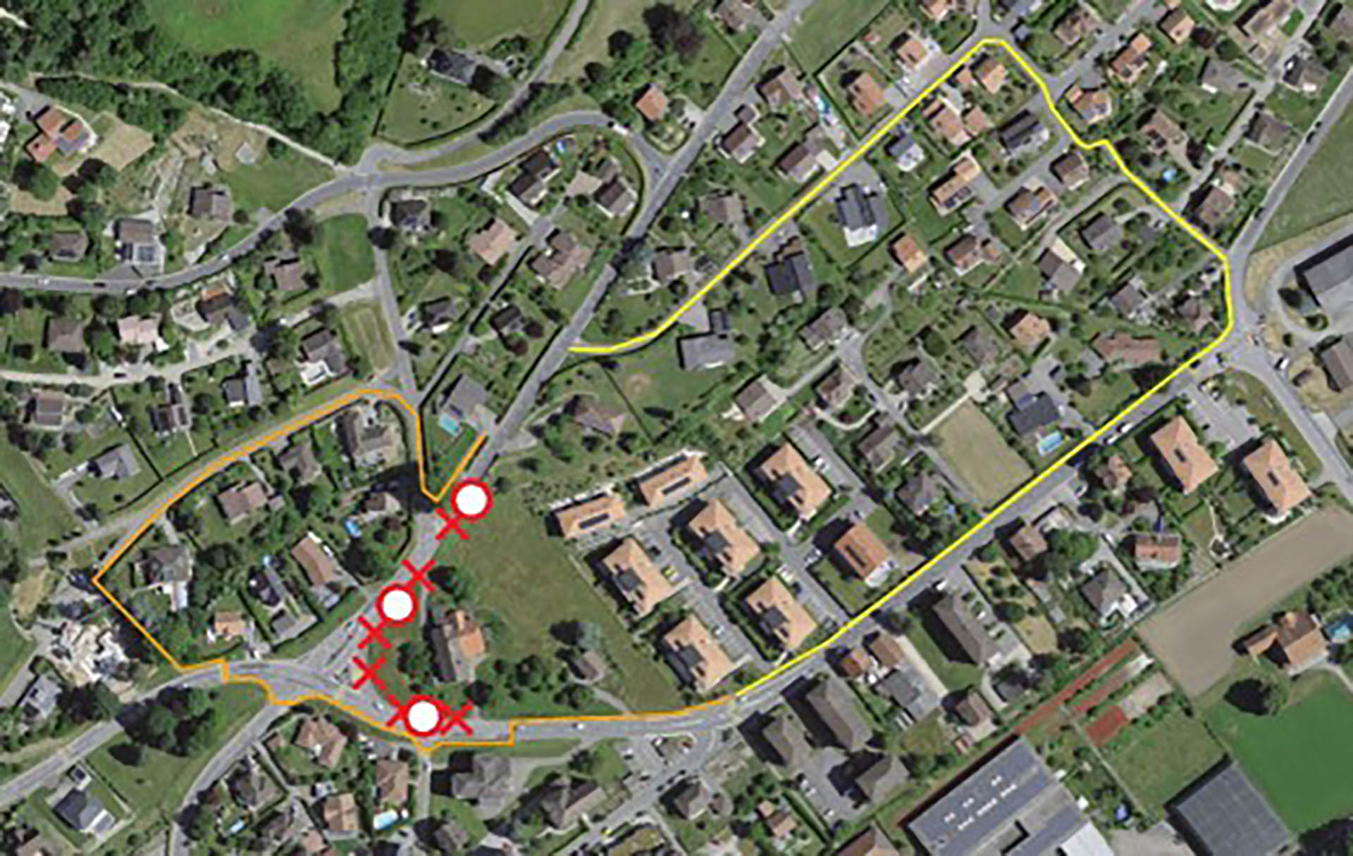 Moudon route Yverdon - itinéraire piéton